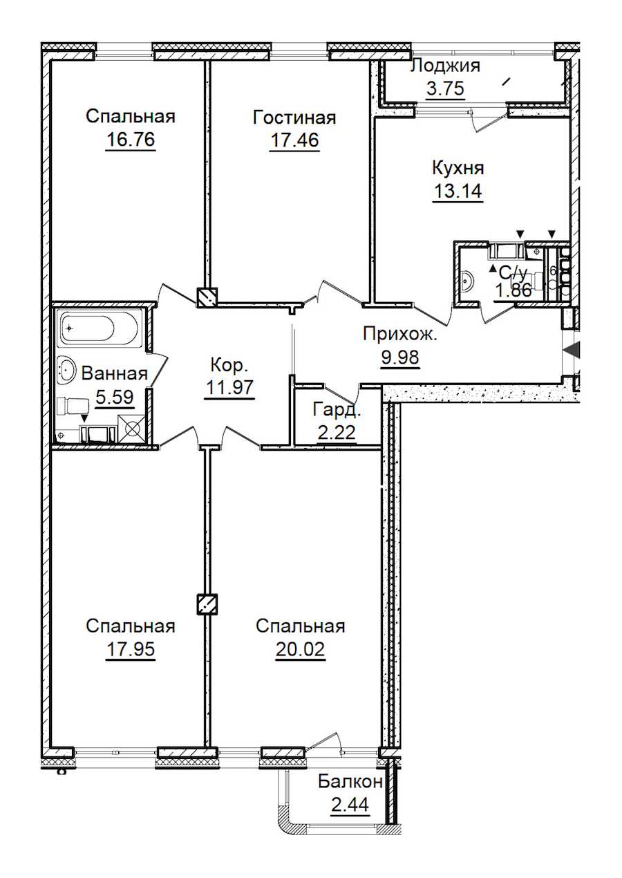 Четырехкомнатная квартира в ПСК: площадь 120.88 м2 , этаж: 5 – купить в Санкт-Петербурге